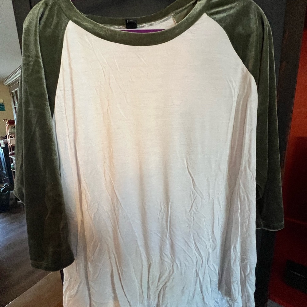 Modcloth Olive Green and Cream Raglan Top